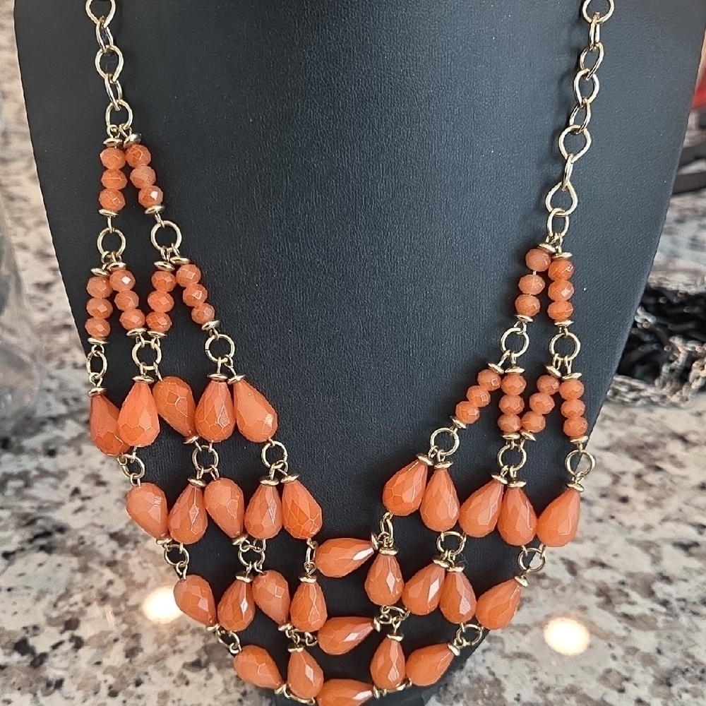 Source Unknown Vibrant Orange Beaded Necklace - Picture 2 of 6